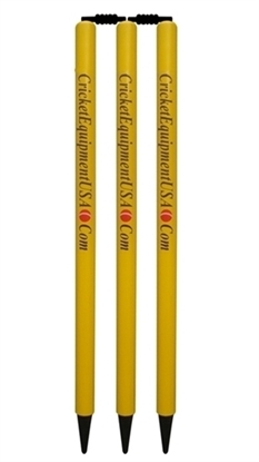 Picture of Cricket Wooden Set of 6 Stumps with Bails Yellow Standard Size