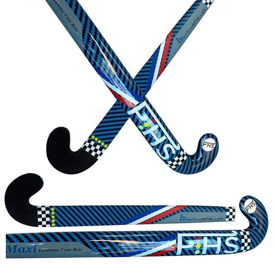 Picture of Field Hockey Stick Blue Outdoor 95% Composite Carbon 5% Kevlar Maxi Extra Low Bow Color Blue