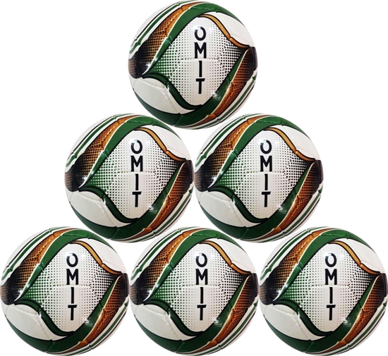 Picture of Omit Soccer Ball Six Pack - Hand Stitched - Synthetic PU Leather - Latex Bladder - Soft Feel Green,Black