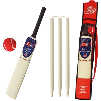 Picture of CE Kids Cricket Gift Set Young American Includes Wooden Cricket Bat Tennis Ball Stumps and Bag Size 4 &  Size 6